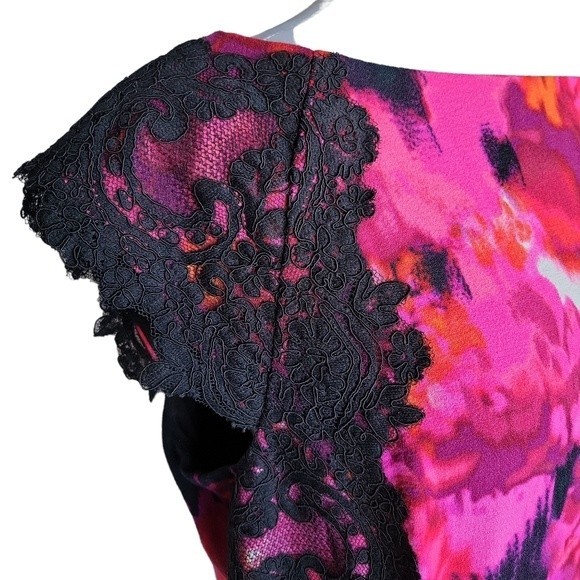 Maggy London | Women's Lace Detail Crepe Pink and Black Dress - Size 16 - Picture 9 of 13